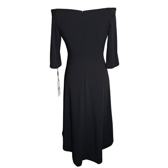 NEW Calvin Klein Off-The-Shoulder High-Low Dress Black Beading Detail Size 4 - Picture 9 of 16